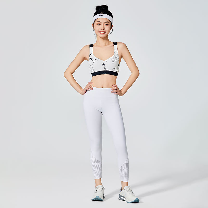 Leggings deportivos blancos puros con malla para mujer